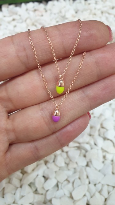 Ay Gümüş Kadın Neon Renkli  Kolyeler 925 Ayar Gümüş