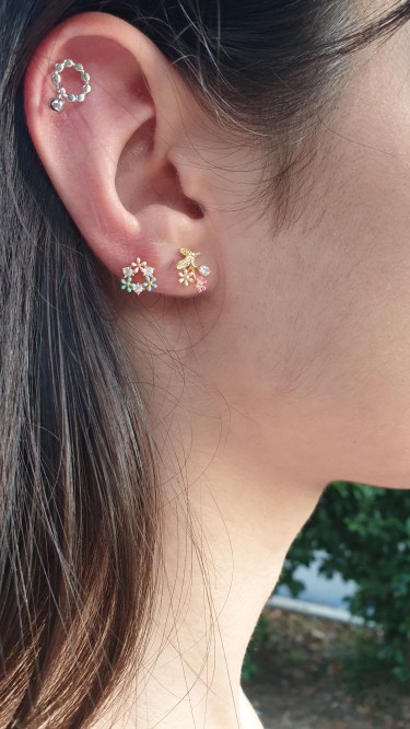 Ay Gümüş Kadın Renkli Sedefli Mini Küpe 925 Ayar Gümüş