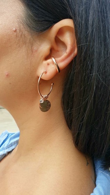 Ay Gümüş Kadın Roze Pullu İthal Halka Küpe 925 Ayar Gümüş