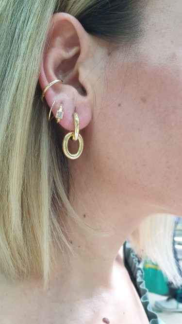 Ay Gümüş Kadın Gold Zincir Halka Küpe 925 Ayar Gümüş