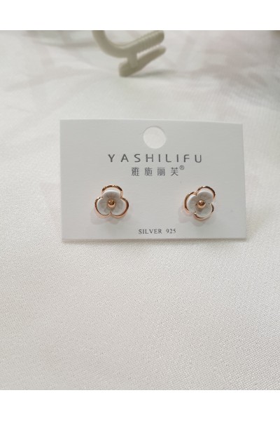 Ay Gümüş Kadın 3 Yapraklı Yonca Sedefli Küpe 925 Ayar Gümüş