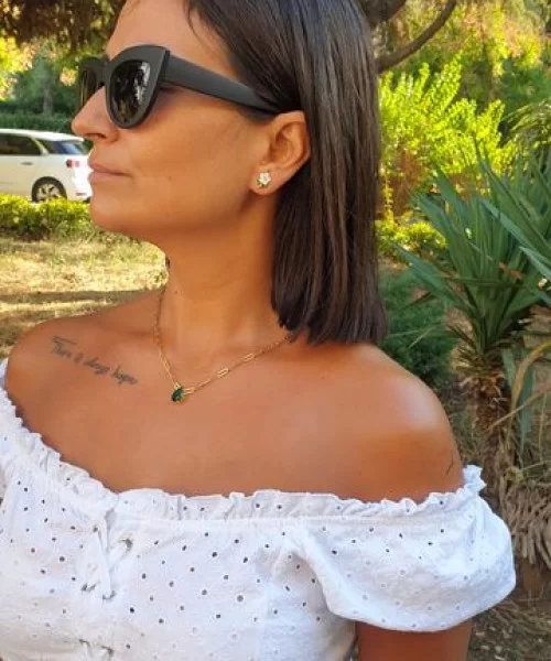 Ay Gümüş Kadın Kalın Örme Zincirli Damla Zirkon Taşı Zümrüt Yeşili Kolye 925 Ayar Gümüş