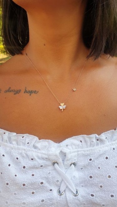 AY Gümüş Kadın Kalpli Sedef Zirkon Yonca Kolye 925 Ayar Gümüş