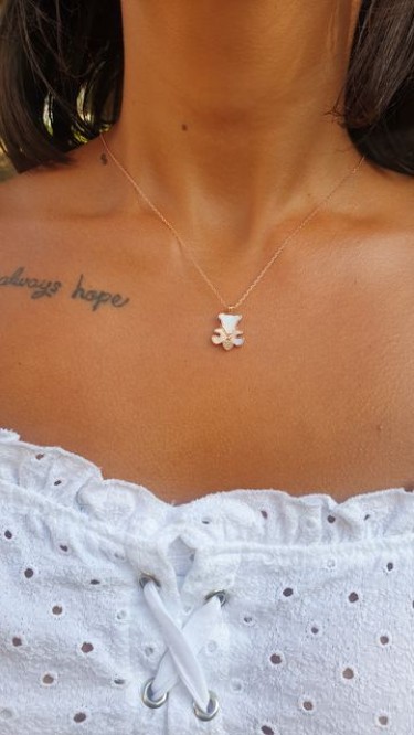 Ay Gümüş Kadın Roze Sedefli Ayıcıklı İthal Kolye 925 Ayar Gümüş