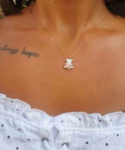 Ay Gümüş Kadın Roze Sedefli Ayıcıklı İthal Kolye 925 Ayar Gümüş
