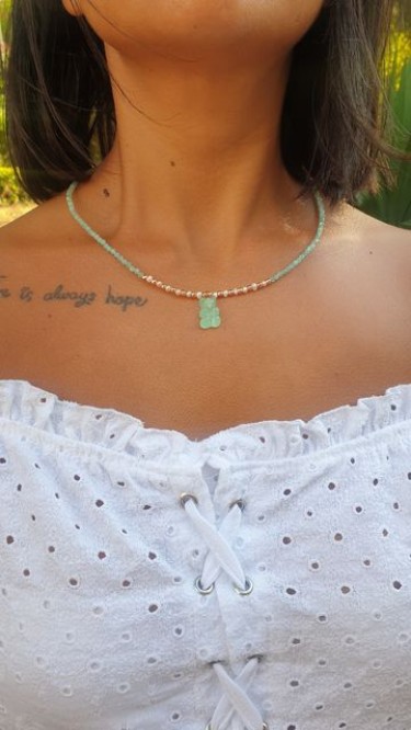 Ay Gümüş Kadın Tasarım Mavi Akuamarin İncili Jelibon Kolye 925 Ayar Gümüş