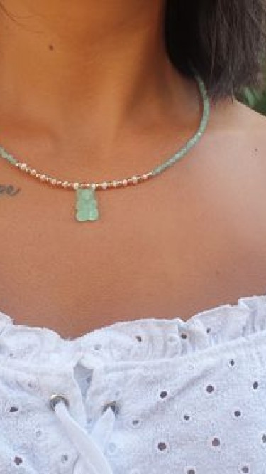 Ay Gümüş Kadın Tasarım Mavi Akuamarin İncili Jelibon Kolye 925 Ayar Gümüş