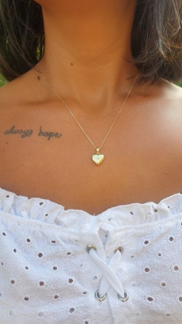 Ay Gümüş Kadın Gold İtalyan Kalpli Kolye 925 Ayar Gümüş