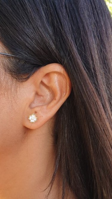 Ay Gümüş Kadın Mini Yonca Modeli Sedefli Küpe 925 Ayar Gümüş