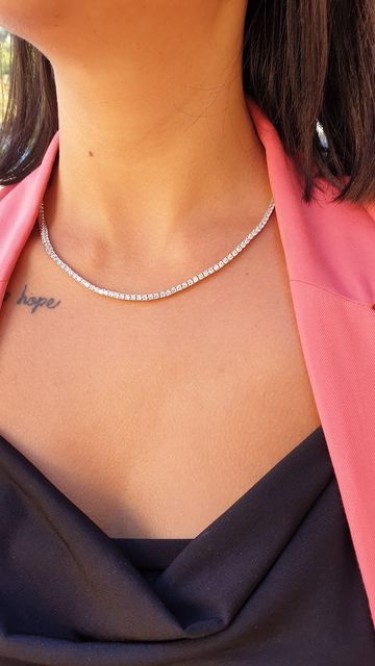 Ay Gümüş Kadın İthal 3 Mm Taşlı Su Yolu Kolye 925 Ayar Gümüş