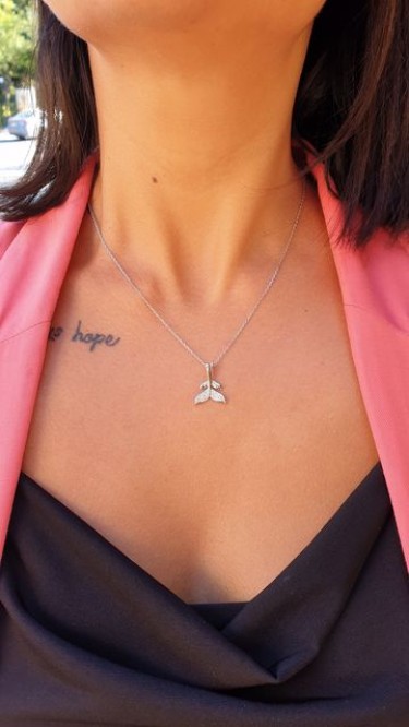 Ay Gümüş Kadın Zirkon Taşlı  İkili Yunus Kuyruğu Kolye 925 Ayar Gümüş