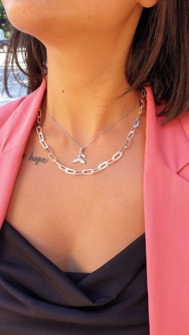 Ay Gümüş Kadın Zirkon Taşlı İkili Yunus Kuyruğu Kolye 925 Ayar Gümüş Ay Gümüş Kadın Zirkon Taşlı İkili Yunus Kuyruğu Kolye 925 Ayar Gümüş