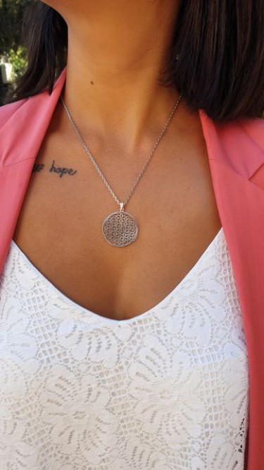 Ay Gümüş Kadın Tasarım Yaşam Çiçeği Kolye 925 Ayar Gümüş