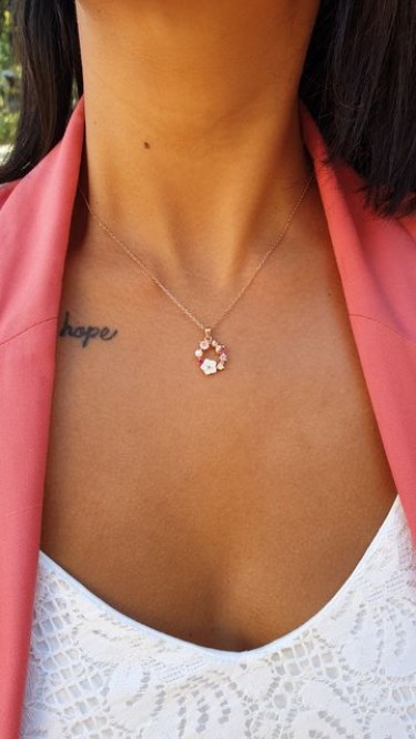 Ay Gümüş Kadın İtalyan Manolya Çiçeği Çiçek Bahçesi Kolye 925 Ayar Gümüş