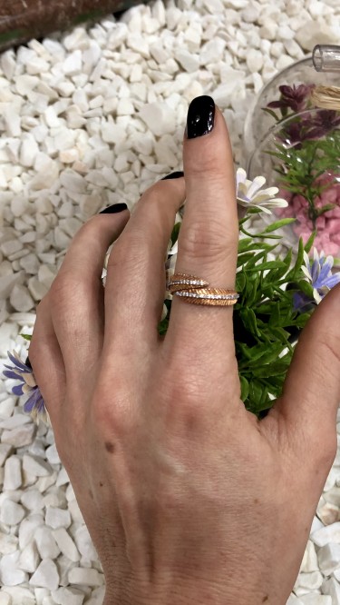 Ay Gümüş Kadın Özel Tasarım Milka Zirkon Yaprak Yüzük 925 Ayar Gümüş, Ayarlı Yüzük