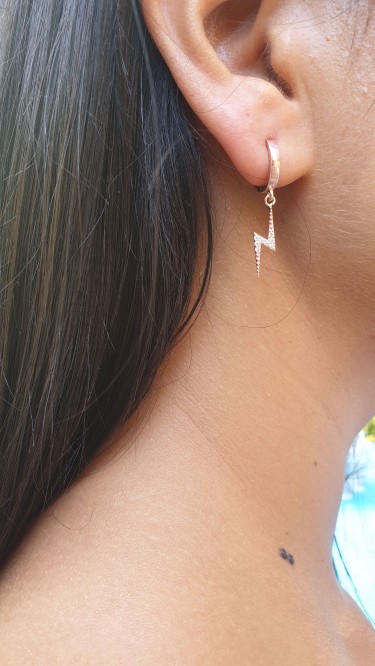 Ay Gümüş Kadın Şimşek Figürü Zirkon Küpe 925 Ayar Gümüş