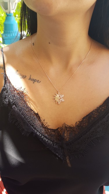 Ay Gümüş Kadın Yarı Güneş Yarı Kar Tanesi Kolye 925 Ayar Gümüş