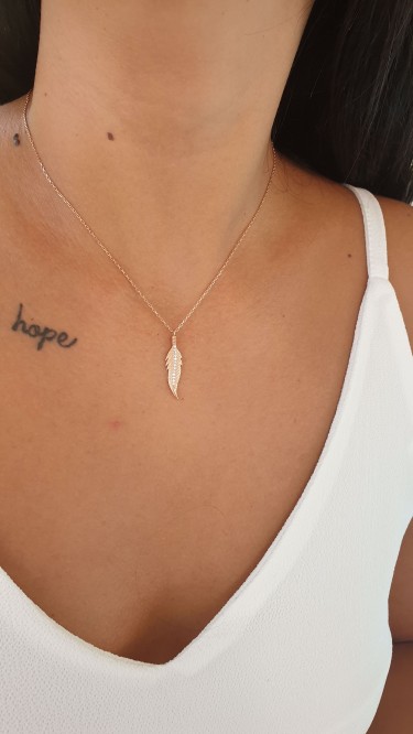 Ay Gümüş Kadın Roze Zirkon Yaprak Kolye 925 Ayar Gümüş