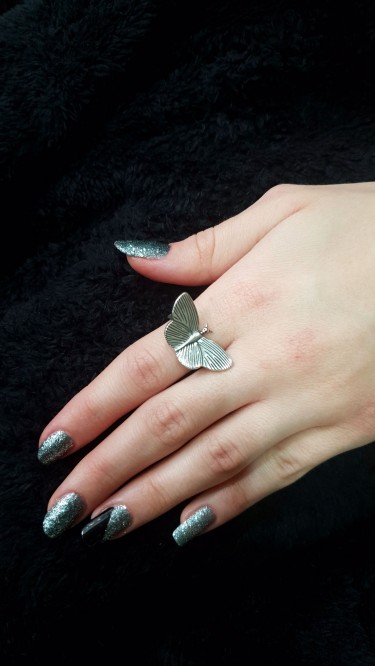 Ay Gümüş Kadın Özel Tasarım Kelebek Model Yüzük 925 Ayar Gümüş