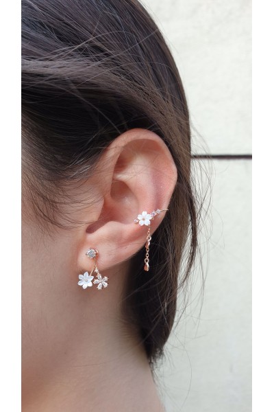 Ay Gümüş Kadın  Zirkon Sedefli Manolya Çiçeği Küpe 925 Ayar Gümüş