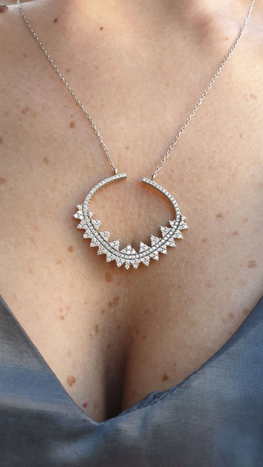 Ay Gümüş Kadın İthal Zikzak Yuvarlak Zirkon Taşlı Kolye 925 Ayar Gümüş Ay Gümüş Kadın İthal Zikzak Yuvarlak Zirkon Taşlı Kolye 925 Ayar Gümüş