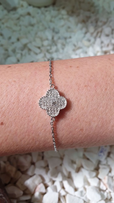 Ay Gümüş Kadın Zirkon Yonca Modeli Bileklik 925 Ayar Gümüş