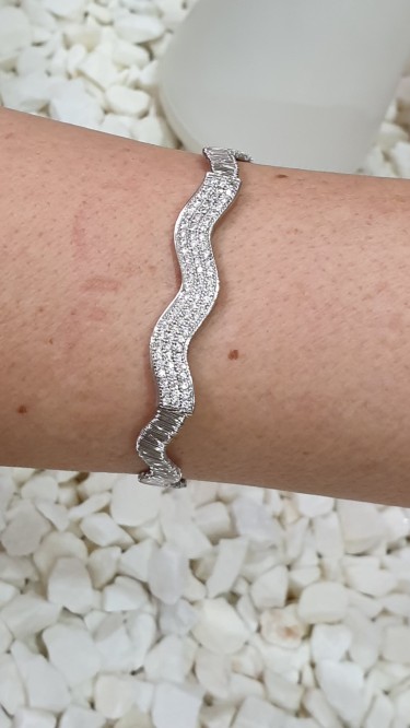 Ay Gümüş Kadın  İtalyan Zirkon Zikzaklı Bileklik 925 Ayar Gümüş