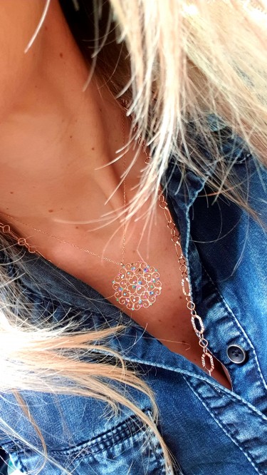 Ay Gümüş Kadın Renkli Yaşam Çiçeği Kolye 925 Ayar Gümüş