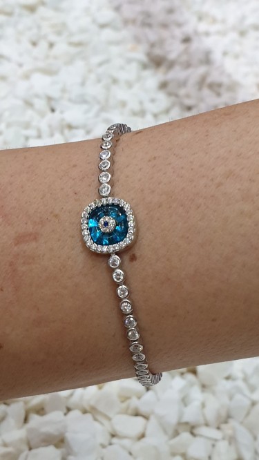 Ay Gümüş Kadın Tamtur Zirkon Nazar Bileklik 925 Ayar Gümüş