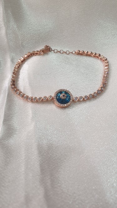  Ay Gümüş Kadın Tamtur Zirkon Nazar Bileklik 925 Ayar Gümüş