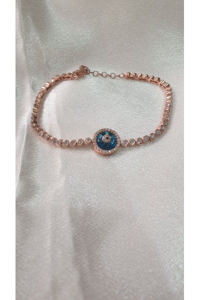  Ay Gümüş Kadın Tamtur Zirkon Nazar Bileklik 925 Ayar Gümüş