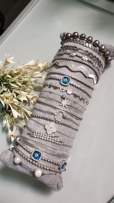 Ay Gümüş Kadın  İtalyan Zirkon Zikzaklı Bileklik 925 Ayar Gümüş