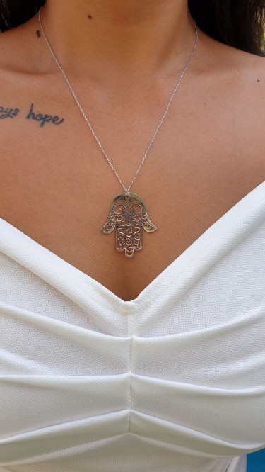 Ay Gümüş Kadın Fatma Ananın Eli Kolye 925 Ayar Gümüş