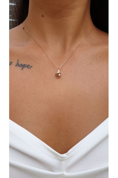 Ay Gümüş Deniz Kabuğu İnci Kolye 925 Ayar Gümüş