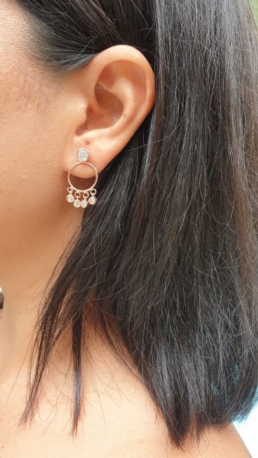 Ay Gümüş Kadın İtalyan Zirkon Taşlı Şhakira  Küpe 925 Ayar Gümüş