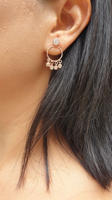 Ay Gümüş Kadın İtalyan Zirkon Taşlı Şhakira  Küpe 925 Ayar Gümüş