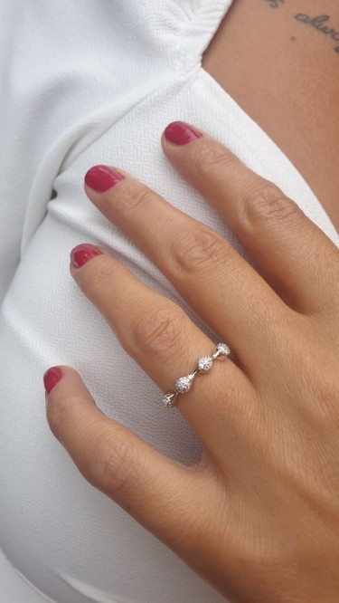 Ay Gümüş Top Top Zirkonyum Yüzük 925 Ayar Gümüş