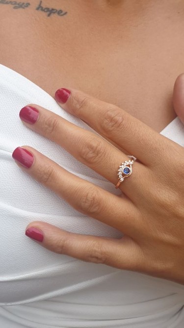 Ay Gümüş Kadın Zirkon Kirpikli Göz Yüzük 925 Ayar Gümüş