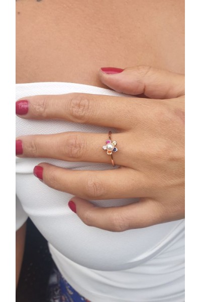 Ay Gümüş Çiçek İnci Zirkon Yüzük 925 Ayar Gümüş