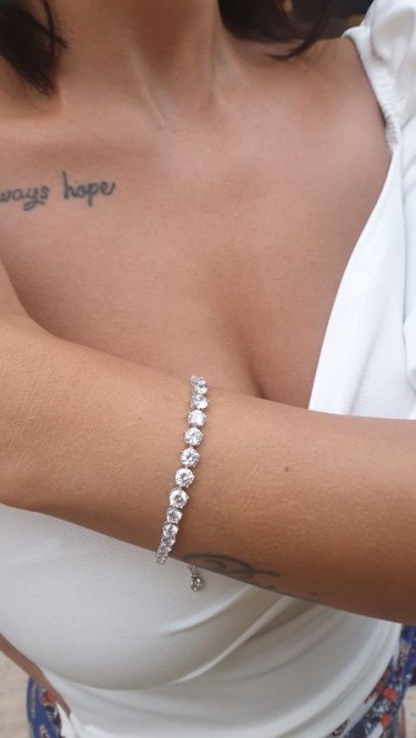 Ay Gümüş Kadın İtalyan Elmas Taşlı Bileklik 925 Ayar Gümüş