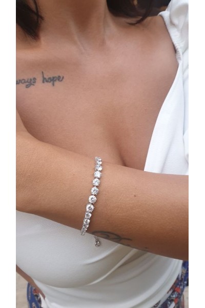 Ay Gümüş Kadın İtalyan Elmas Taşlı Bileklik 925 Ayar Gümüş