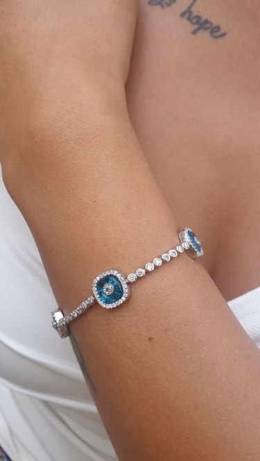 Ay Gümüş Kadın İtalyan Zirkon Su Yolu Nazar Bileklik 925 Ayar Gümüş Ay Gümüş Kadın İtalyan Zirkon Su Yolu Nazar Bileklik 925 Ayar Gümüş