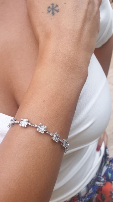 Ay Gümüş Kadın Baget Zirkon Elmas Taşlı İtalyan Bileklik 925 Ayar Gümüş