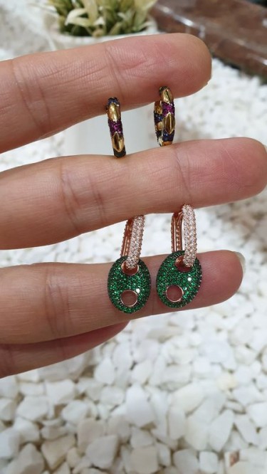 Ay Gümüş Kadın Roze Yeşil Zirkon Küpe 925 Ayar Gümüş Ay Gümüş Kadın Roze Yeşil Zirkon Küpe 925 Ayar Gümüş