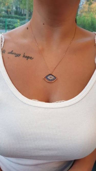 Ay Gümüş Kadın İtalyan  Göz Zirkon Nazar Kolye 925 Ayar Gümüş