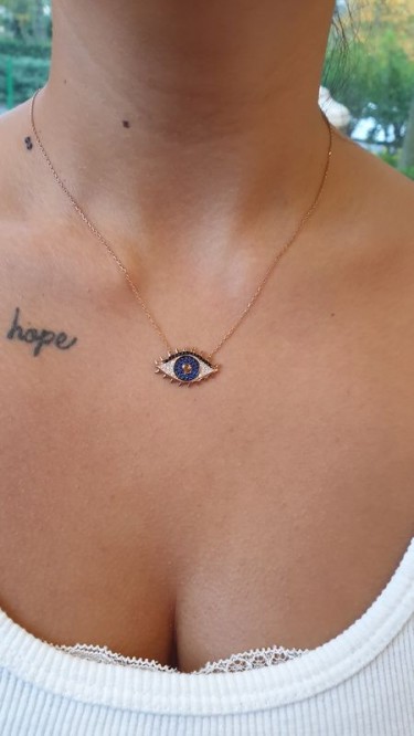 AY Gümüş Kadın Kirpikli Göz Nazar Kolye 925 Ayar Gümüş