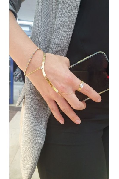 Ay Gümüş Kadın  Yassı Ezme Baget Şahmeran Bileklik 925 Ayar Gümüş