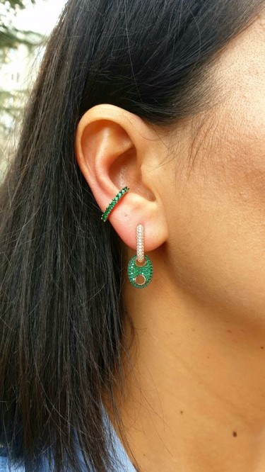 Ay Gümüş Kadın Roze Yeşil Zirkon Küpe 925 Ayar Gümüş