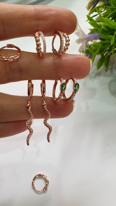 Ay Gümüş Kadın İtalyan Roze Yılan Modeli  Küpe 925 Ayar Gümüş