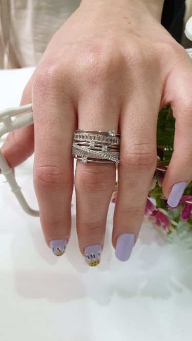 Ay Gümüş Kadın Zirkon Taşlı Baget Sarmal Yüzük 925 Ayar Gümüş